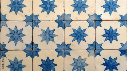 Obraz na płótnie Blue and White Star Pattern Tile Design for Home Decor Projects w salonie