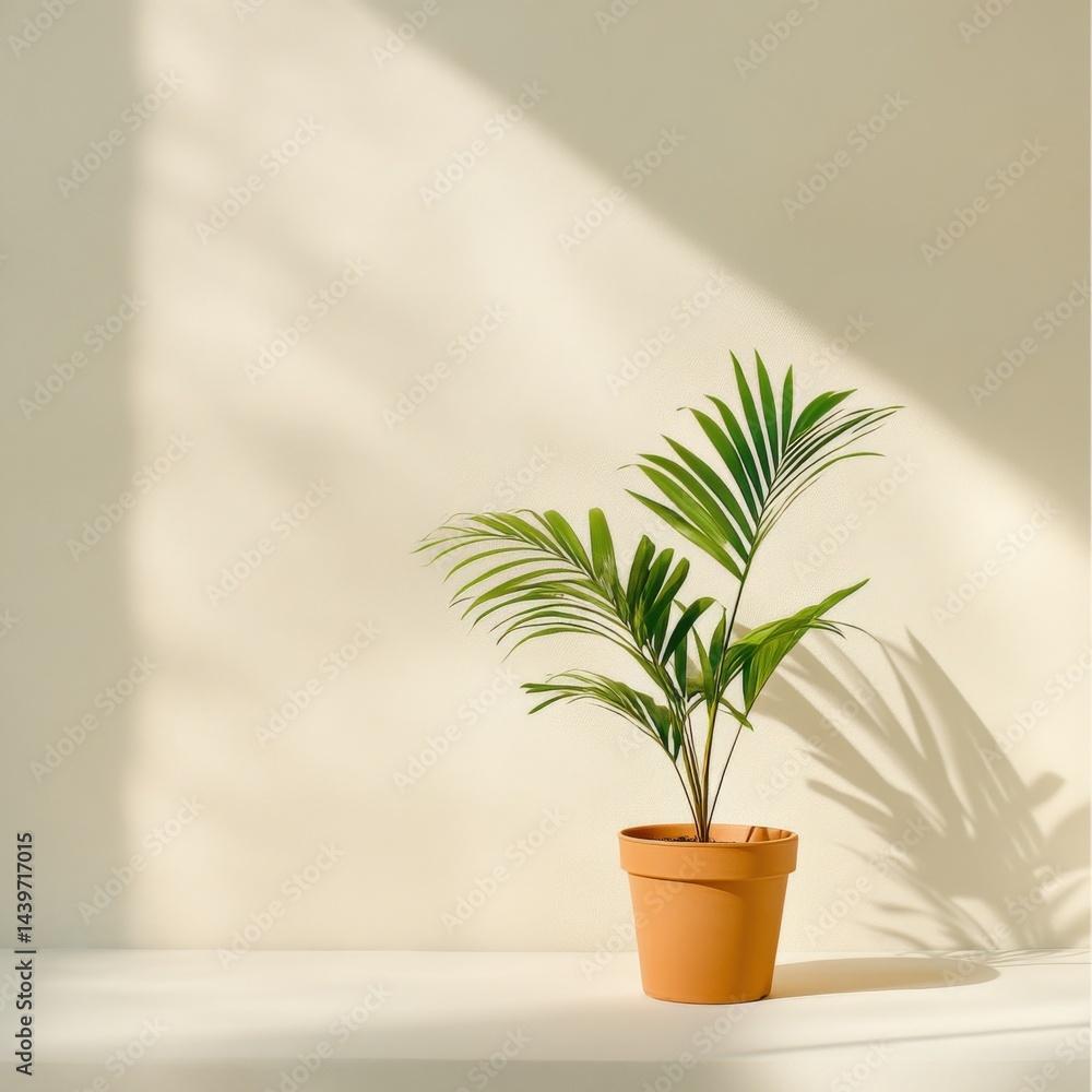 Potted plant on table with sunlight Potted plant on table with sunlight
