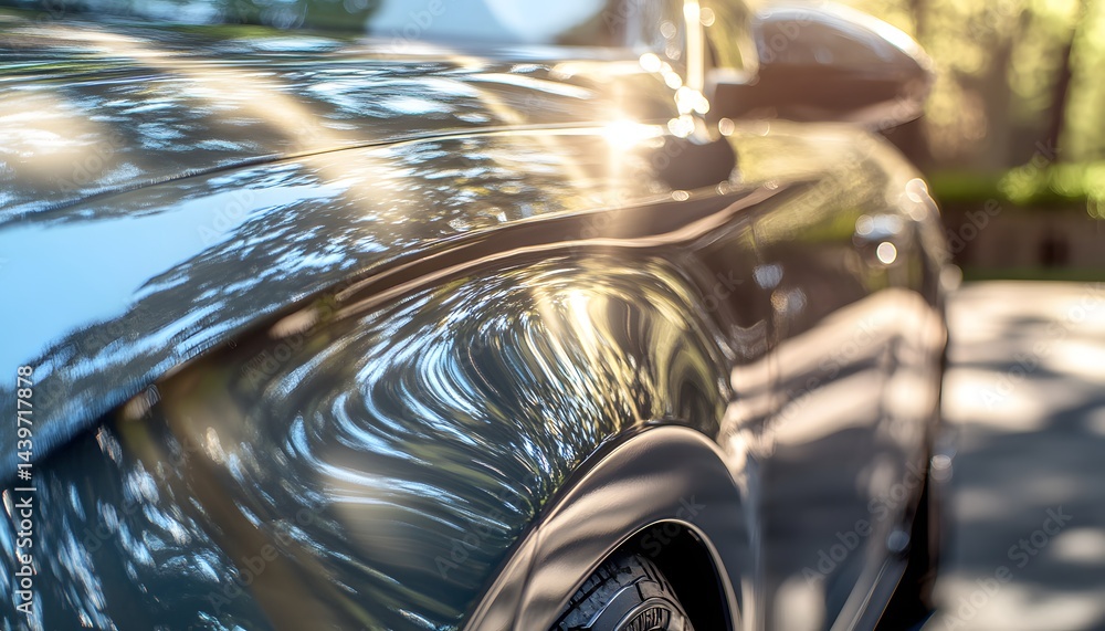 The detailed side view of a polished metallic automobile body