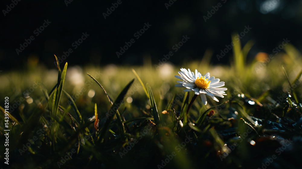 Daisy in a grassy field park setting on a sunny day
