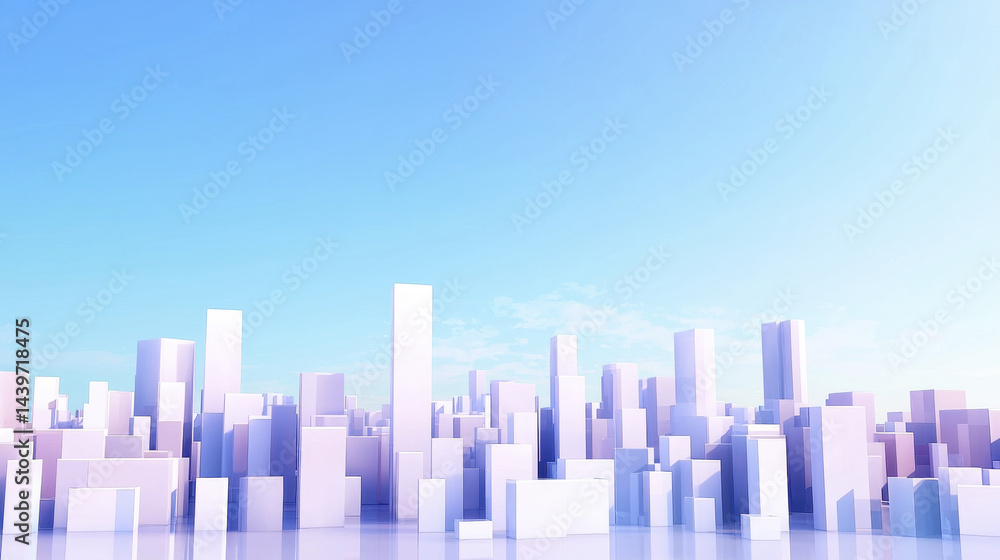 Fototapeta premium minimalistic cityscape featuring towering white buildings against clear blue sky, evoking sense of tranquility and modernity