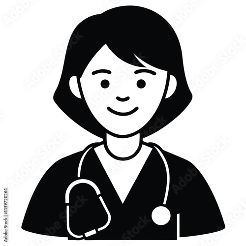 cartoon nurse with blue scrubs and a stethoscope