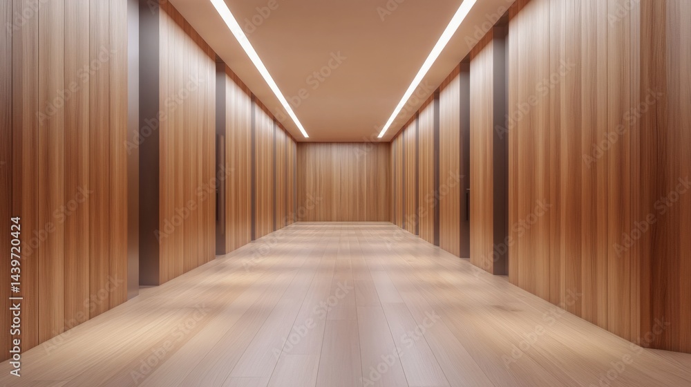 Hallway interior with wood panels Hallway interior with wood panels