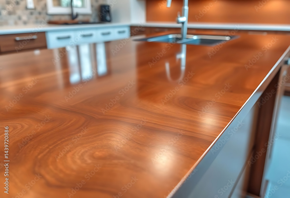 Naklejka premium kitchen with a wooden counter top next to a sink