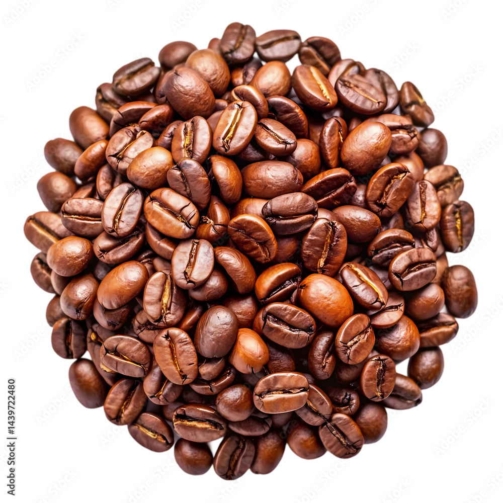 Roasted Coffee Beans: Close-Up of Dark Brown Coffee Beans on Transparent background Roasted Coffee Beans: Close-Up of Dark Brown Coffee Beans on Transparent background