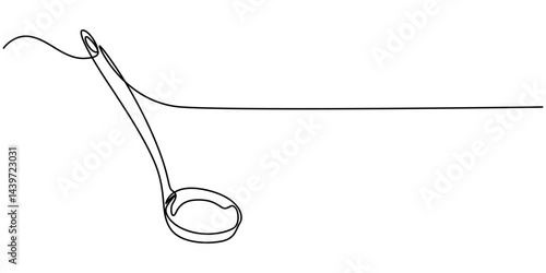 Continuous one single line drawing Kitchen ladle Kitchen tools icon vector illustration concept, Vector continuous one single line drawing icon of kitchen soup ladle in silhouette on a white.