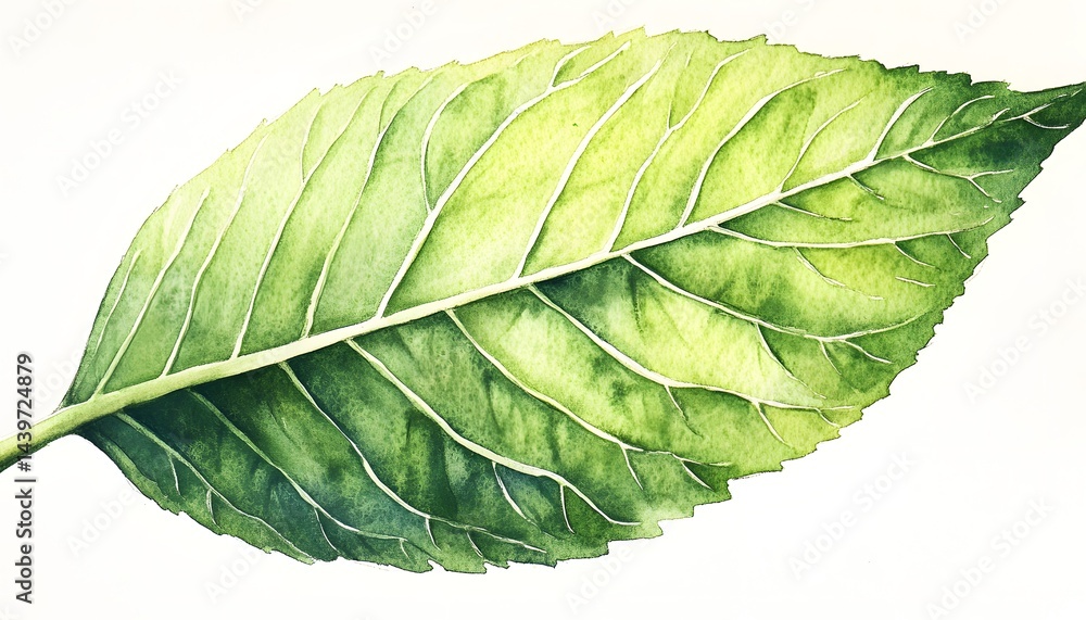 A Watercolor Painting Depicting a Lush Green Leaf