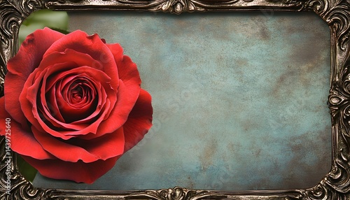 Obraz na płótnie A beautiful red rose blossoms in an ornate antique frame w salonie