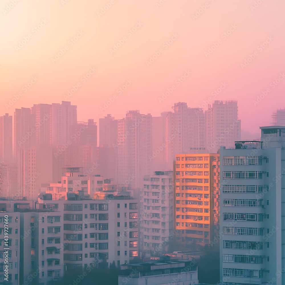 Fototapeta premium A pastel toned cityscape with soft gradient lighting