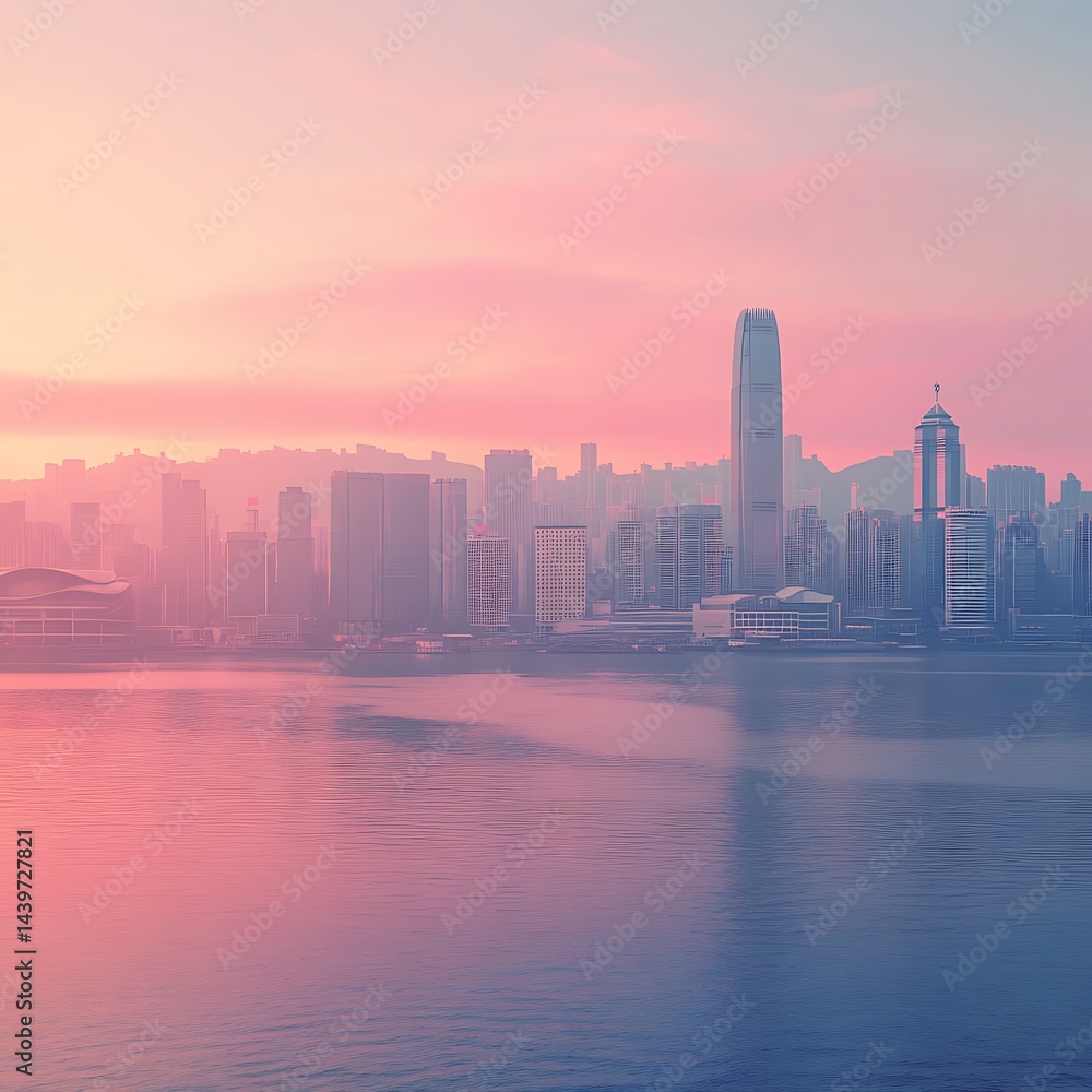 Fototapeta premium A pastel toned cityscape with soft gradient lighting