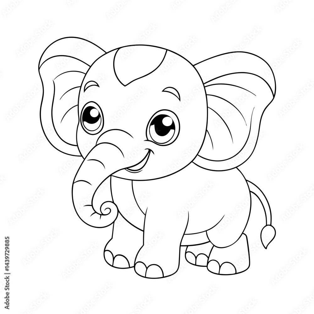 Fototapeta premium Cute Outline of a Baby Elephant Coloring Page