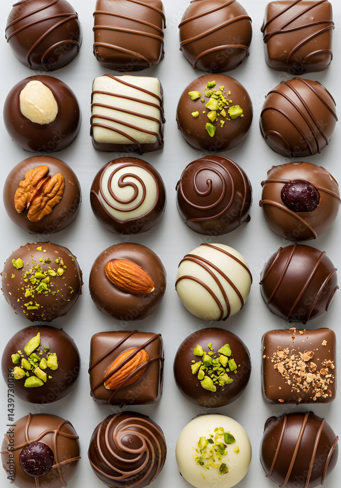 Belgian Pralines Grid Pattern Luxurious Textures Intricate Details