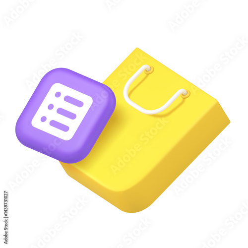 Shopping list planning productivity efficiency organization 3d icon realistic vector illustration. Shop store market supermarket goods buying note reminder grocery product retail purchase analyzing