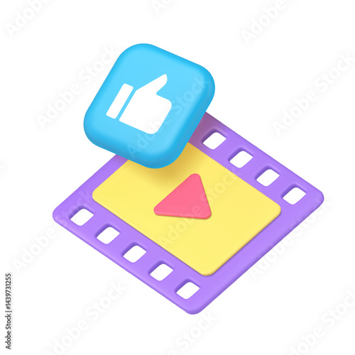 Video multimedia content blog vlog social network like comment 3d icon realistic vector illustration. Movie media online player live broadcasting stream technology cyberspace web application