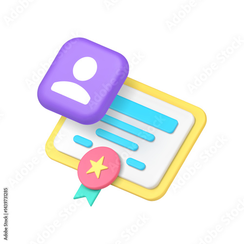 Diploma graduation personal educational certificate 3d icon realistic vector illustration. Award academic degree achievement education success lesson studying qualification guarantee certification