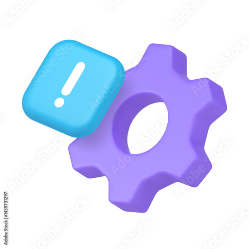 Settings setup option customization configuration warning attention 3d icon realistic vector illustration. Productivity parameter panel adjustment modification service error notification badge