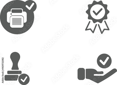 Printer and Certification Icons Set | Stamp, Approval, Check Mark Vector