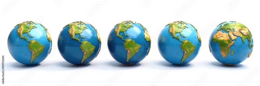 Fototapeta premium Row of dark earth globe icons, flat design, isolated on white , set, world, web