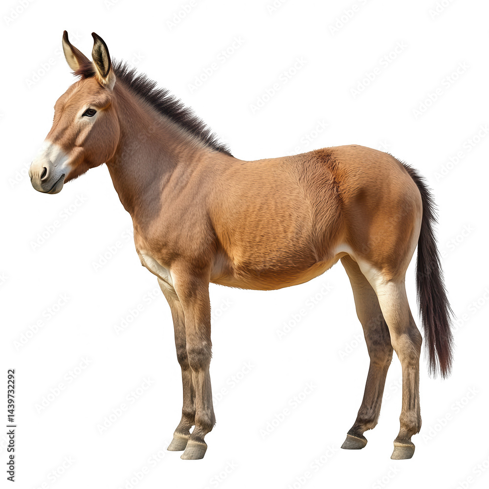 Mule standing in full profile on a transparent background looking ahead, digitally isolated Mule standing in full profile on a transparent background looking ahead, digitally isolated