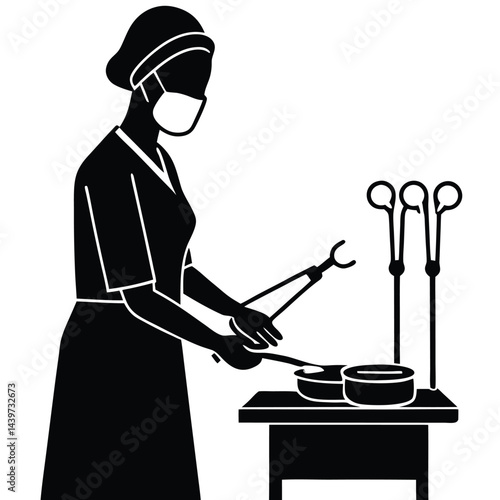 Focused Female Surgeon Sterilizing Surgical Tools