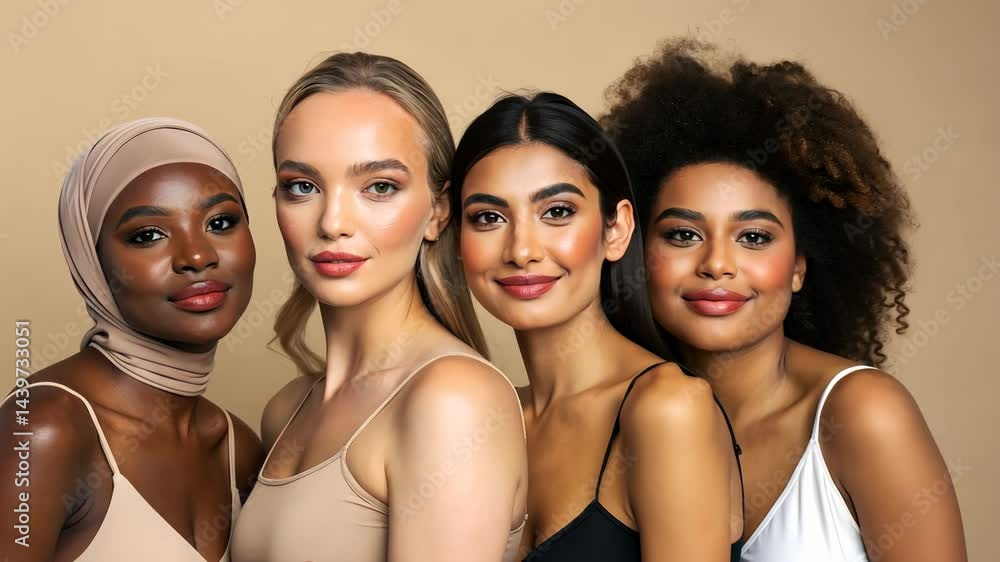 Diversity in beauty showcasing four models with unique styles Diversity in beauty showcasing four models with unique styles
