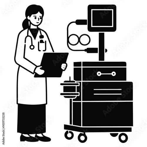Professional Female Doctor Double Checking Anesthesia Equipment