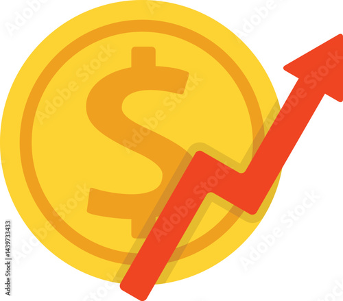 금화와 상승하는 화살표 그래프를 이용하여 수익의 증가를 표현한 일러스트