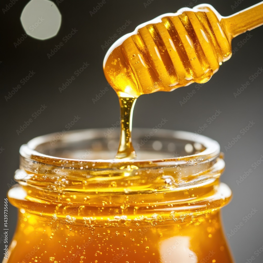 Honey dripping from honey dipper Honey dripping from honey dipper