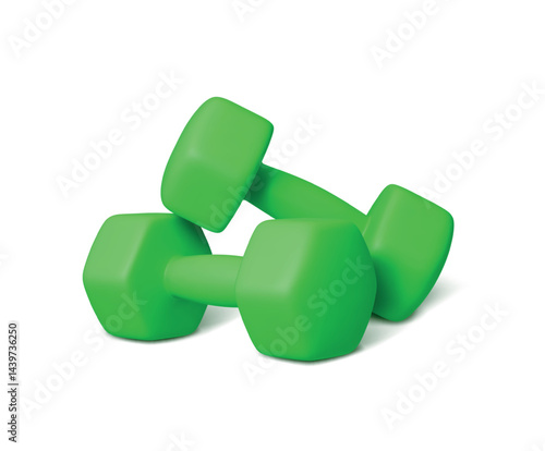 Dumbbells 3d icon. Isolated dumbbell, realistic rendering design. Sport training or workout equipment, fitness gym tools vector elements