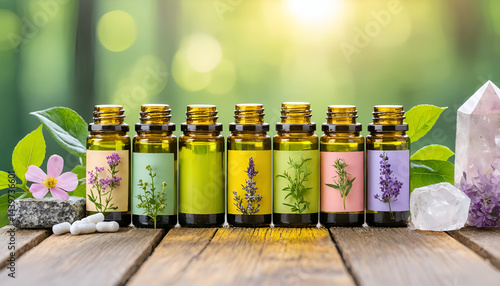 Natural Wellness Bottles Homeopathy, Herbal Medicine, and Essential Oils for Healthy Living