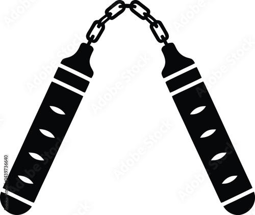 Black and white illustration of nunchucks weapon martial arts training equipment illustration of traditional asian weapon