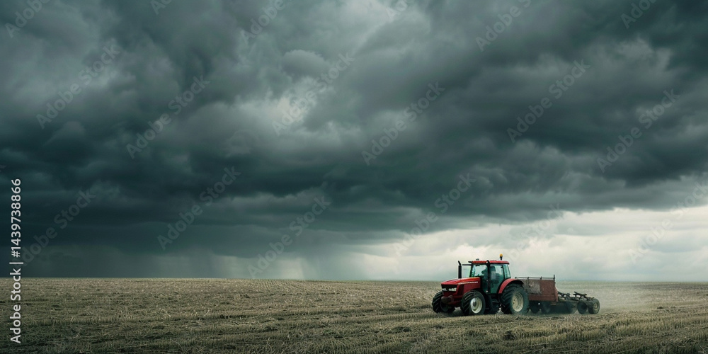 Fototapeta premium Battling the Storm: A Tractor's Resolve