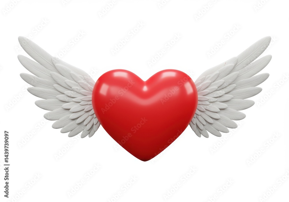 3D Red heart with wings illustration on white background 3D Red heart with wings illustration on white background