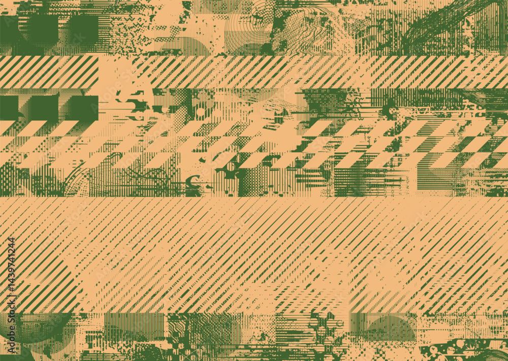 Fototapeta premium Background with glitch distorted grunge textures . grunge background texture with halftone dots, glitched shapes, textures and lines .Screen print vector background with grunge textured surface.