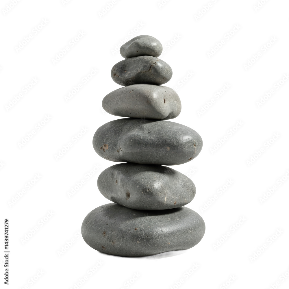 A stack of smooth, gray river rocks arranged in a balanced pyramid shape. A stack of smooth, gray river rocks arranged in a balanced pyramid shape.