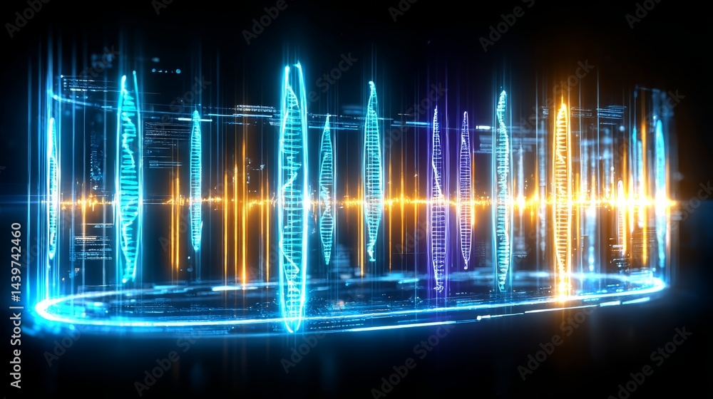 Dynamic cube visualizes genome comparison using holographic technology in a modern science lab