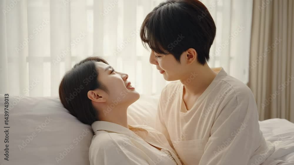 Romantic Close-Up Kiss on Bed: Tender and Passionate Moments Captured in Soft Light Romantic Close-Up Kiss on Bed: Tender and Passionate Moments Captured in Soft Light