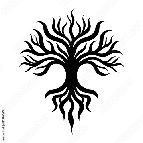 Abstract black tree silhouette design for tattoo or t-shirt print  