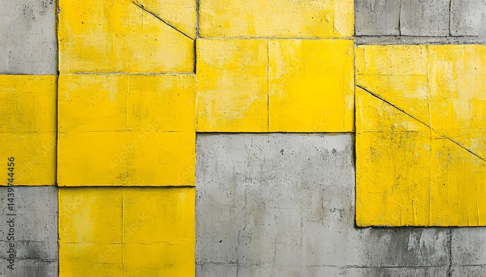 Geometric pattern created by yellow painted and gray concrete blocks