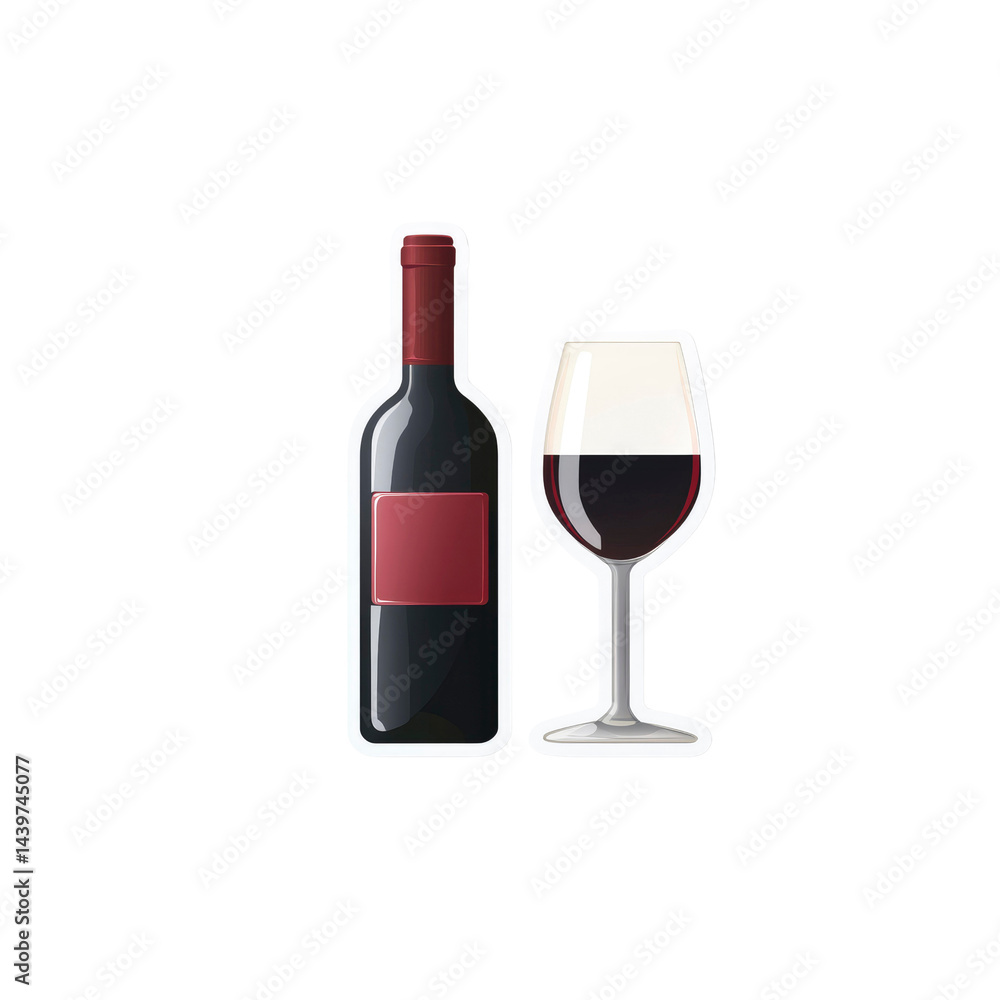 Bottle of Red Wine and Wine Glass - Simple Illustration Bottle of Red Wine and Wine Glass - Simple Illustration