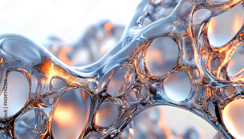 Complex translucent abstract structure with organic forms and light gradients