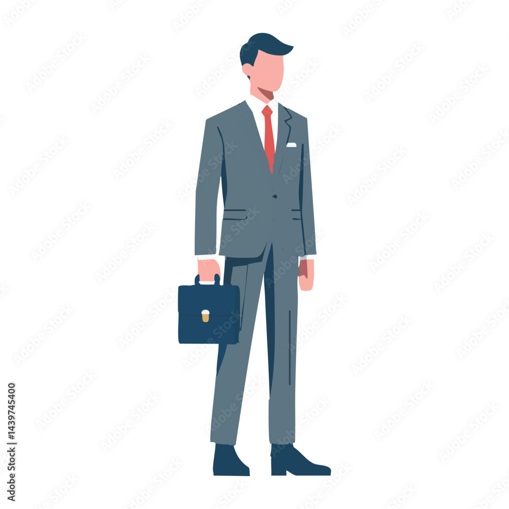 Professional Businessman in Gray Suit Holding Briefcase Illustration Professional Businessman in Gray Suit Holding Briefcase Illustration