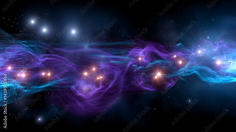 Floating nebula simulation illustrates dynamic plasma gas with vibrant colors