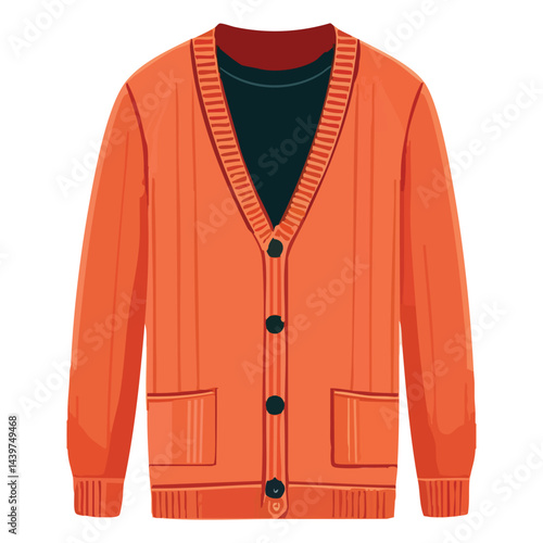 Orange Cardigan Sweater Vector Illustration Stylish Apparel Designs