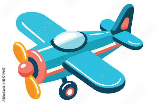 Vintage Style Blue Toy Airplane Illustration for Kids Room Decor