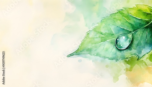 Obraz na płótnie A watercolor painting of a single green leaf with water droplet w salonie