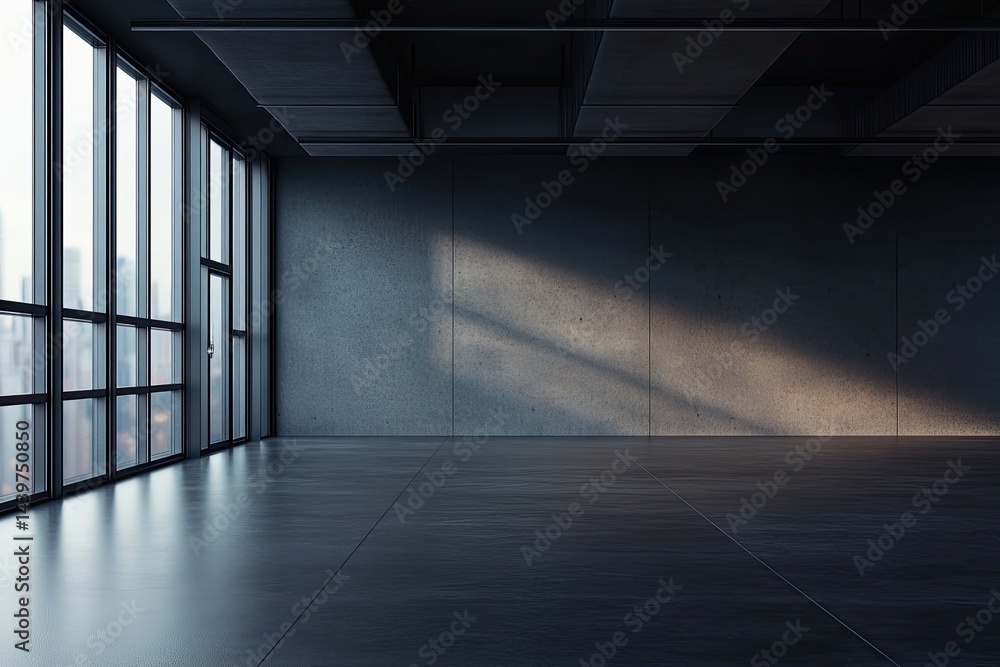 Empty modern loft space with city view Empty modern loft space with city view