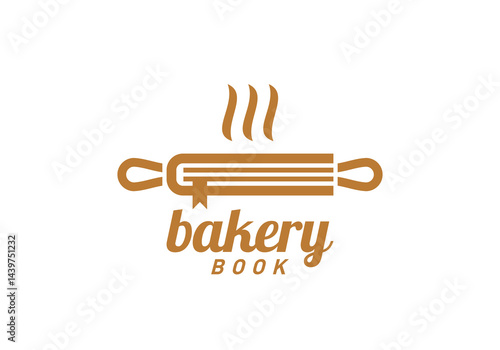 bakery rolling pin book education combination logo design concept