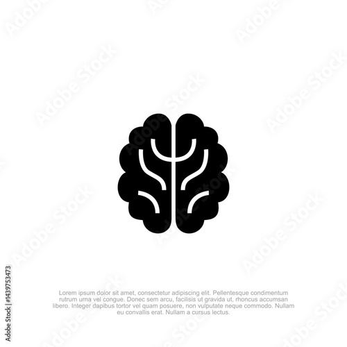 Stylized Silhouette: The Human Brain Represented in Graphic Form with Symmetrical Lobes and Deep Fissures, Isolated Against a Neutral White Background Representing Thoughts