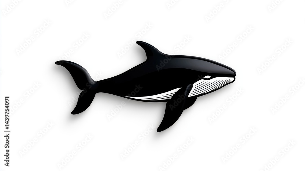 Fototapeta premium Minimalist line art of a whale diving into the ocean on an absolutely white background.